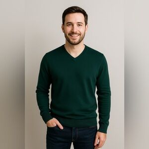 Banana Republic Lux Blend Men Sweater XL Grn 75%Silk 20%Cotton 5%Cashmere VNeck